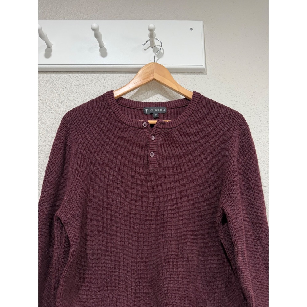 American Tall Mens Waffle Knit Thermal Henley Burgundy Cotton M Tall Heritage